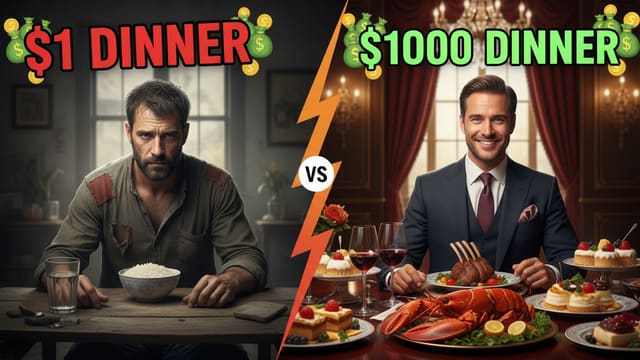 On the left a poor man $1 Dinner vs $1000 Dinner rich man